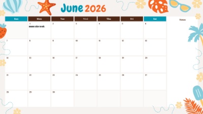 June Beach Calendar digital signage template using Weather