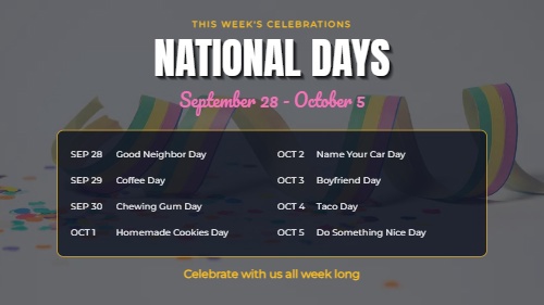 National Days Sept 28 - Oct 5 digital signage template using News